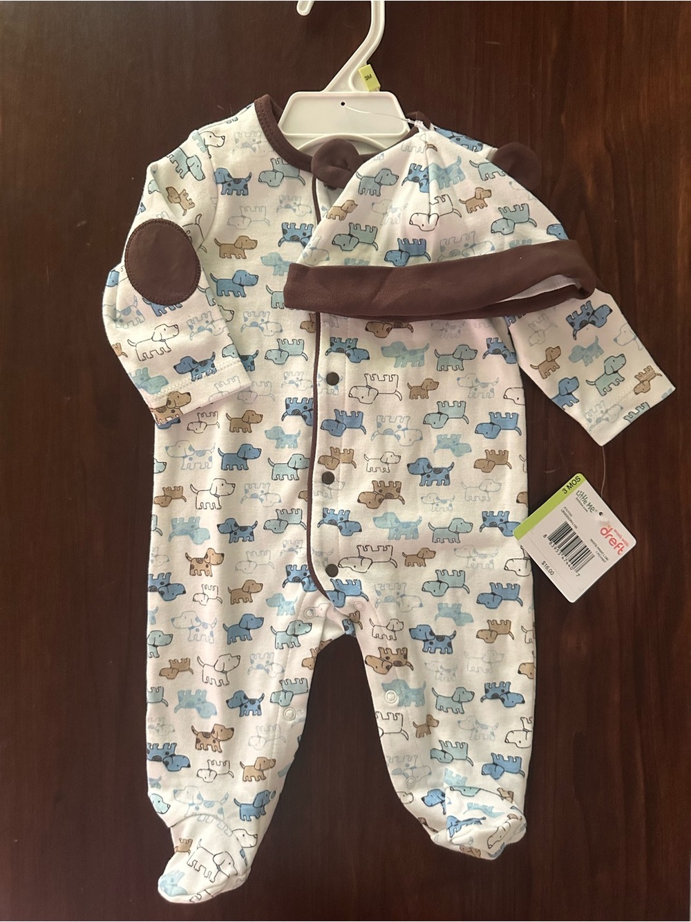 Little Me Baby Footed One-Piece with Elephant Print - Blue & Brown